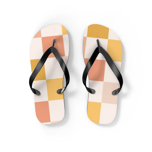 Peach Checkered Sandals, Beach Shoes, Vacation Flip Flops, Pool Slides