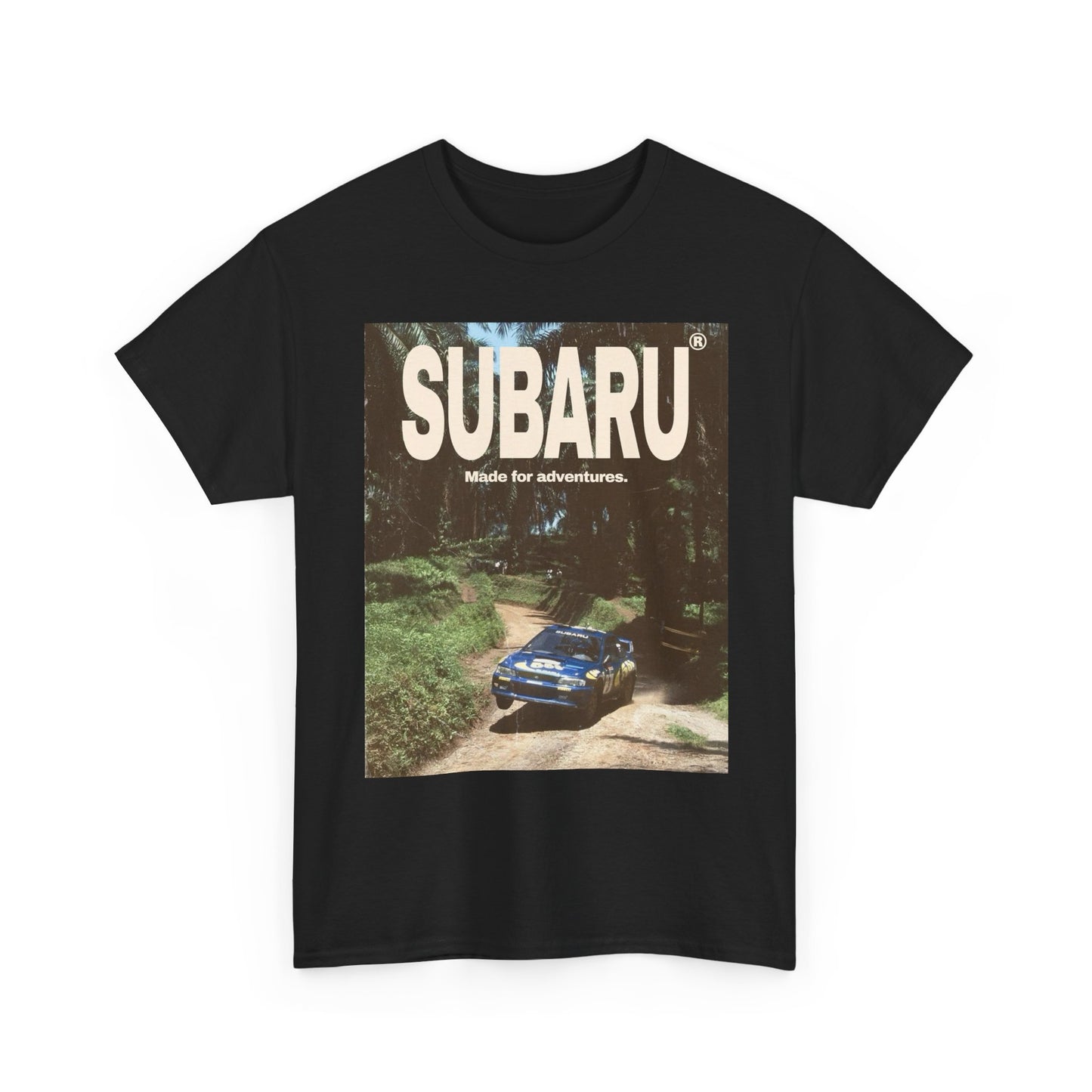 Subaru Retro Rally Poster Graphic T Shirt Unisex Heavy Cotton Tee