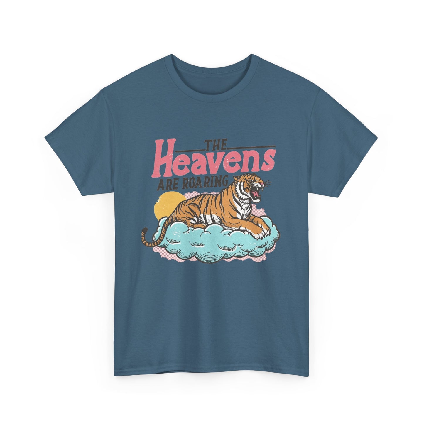 The Heavens Are Roaring Tiger Retro Graphic T Shirt Regular Men's Heavy Cotton Tee