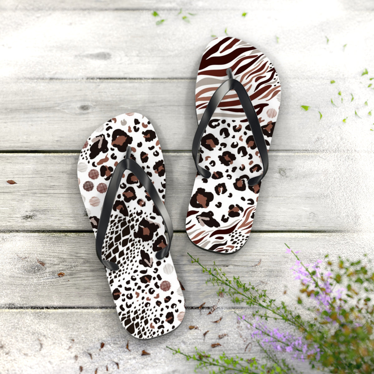Mixed Animal Print Beach Sandals, Slides for Summer, Flip Flops, Water Resistant