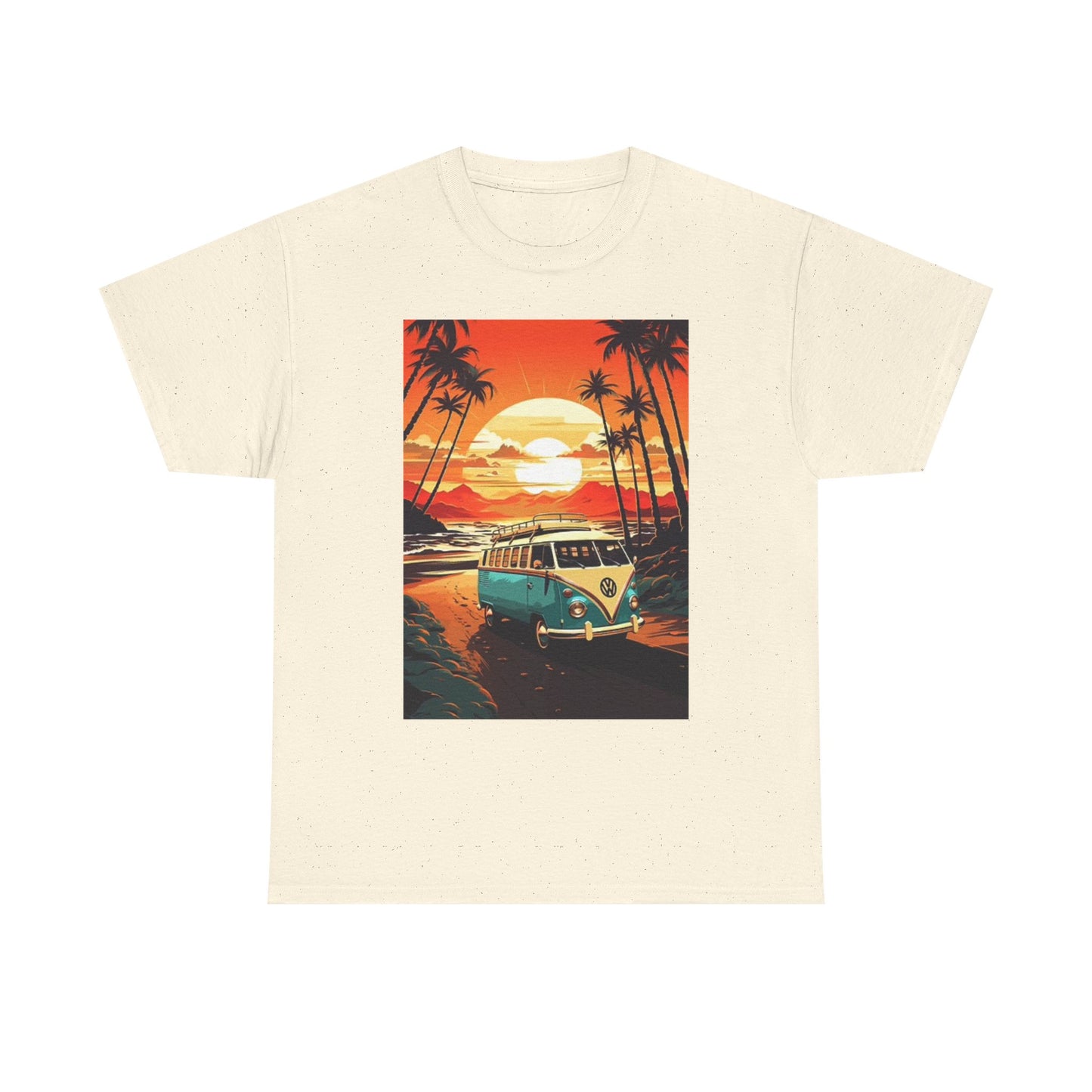 Beach Sunset Graphic T Shirt Surfing Bus Retro Unisex Heavy Cotton Tee