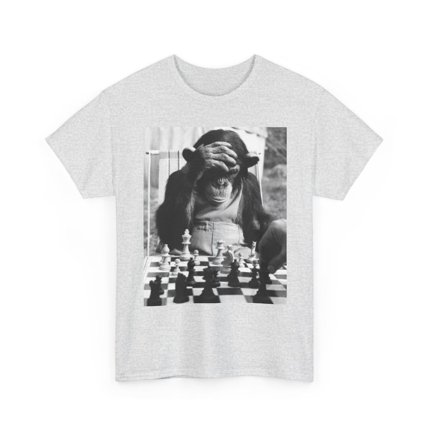 Monkey Playing Chess Funny Graphic T Shirt Unisex Heavy Cotton Tee