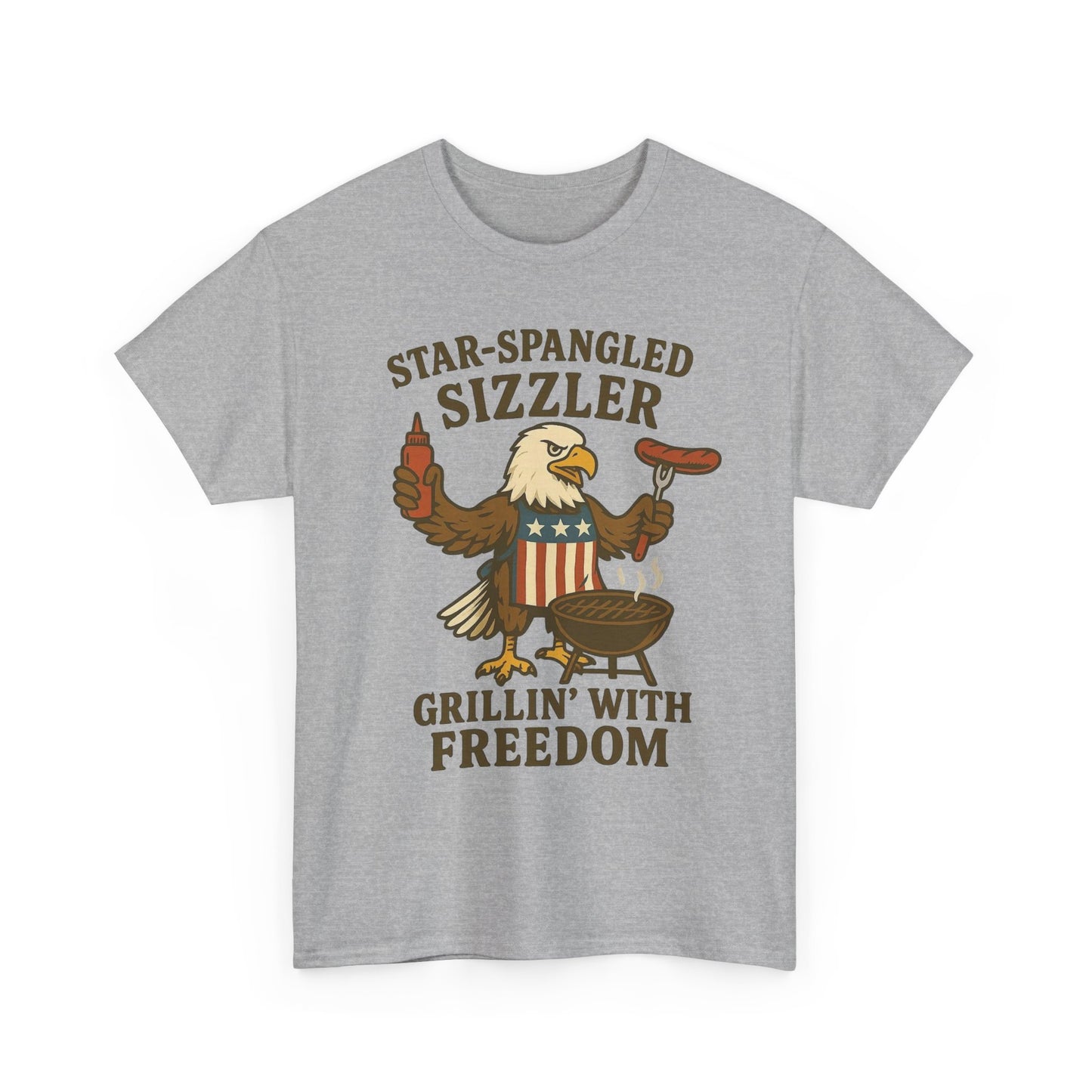 Grilling With Freedom American Flag T Shirt USA Bald Eagle Unisex Heavy Cotton