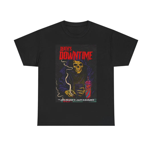 Deaths Down Time T Shirt Cartoon Graphic Unisex Heavy Cotton Tee