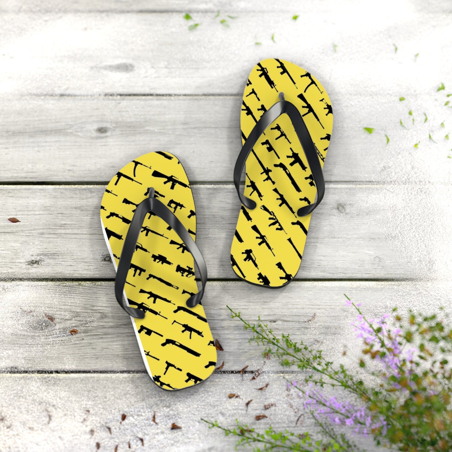 WAVES And SUN Co Sandals Yellow Guns - Flip Flops -Slides Summer Beach BRAND NEW