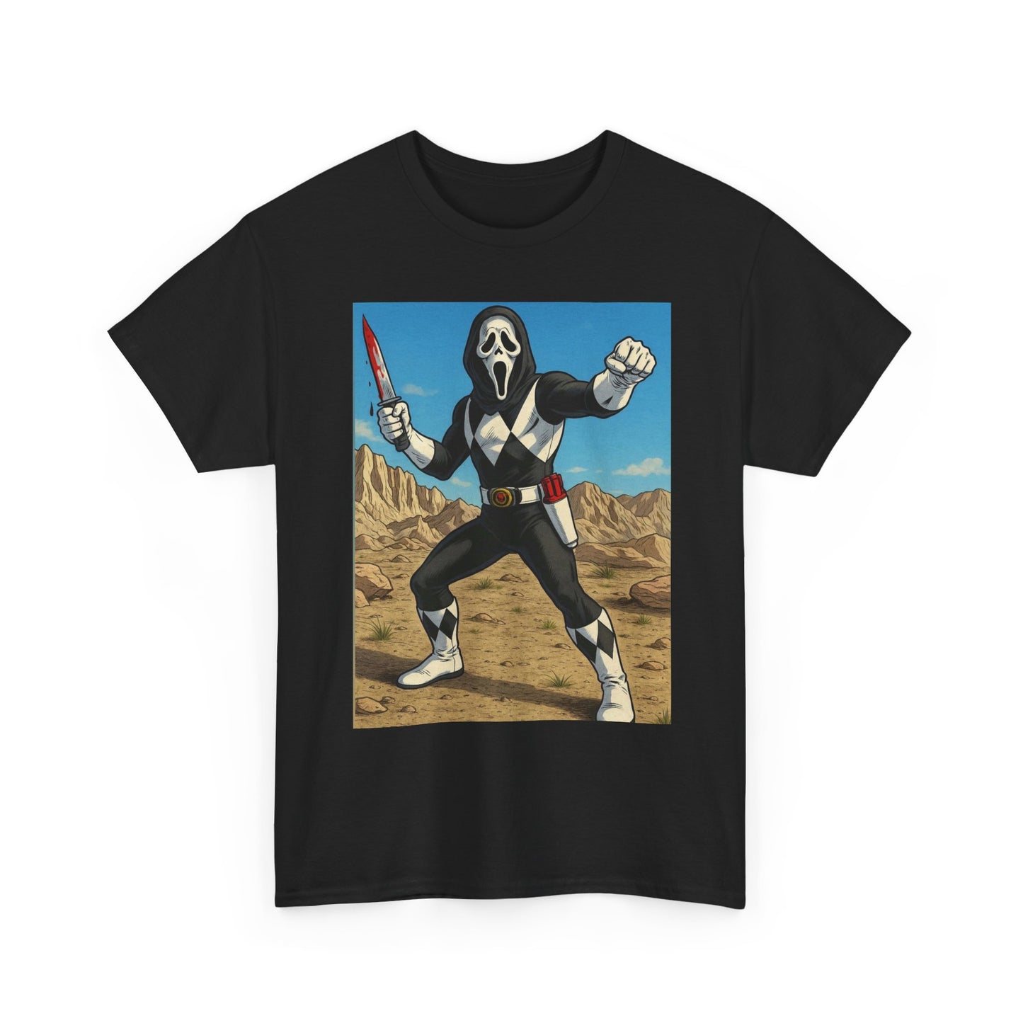 Power Rangers And Scream Funny Graphic T-Shirt Comfy Cotton Tee Brand NEW