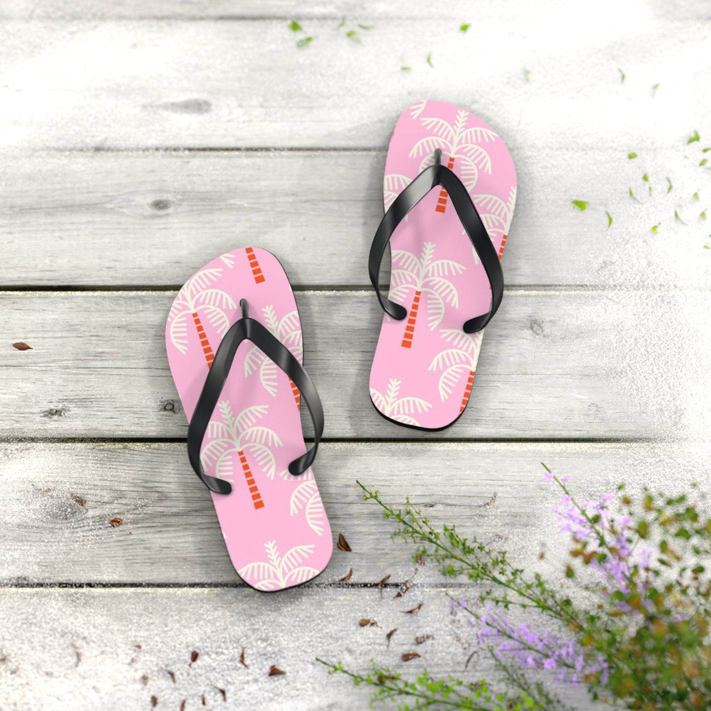 Waves And Sun Sandals Pink Palms Summer Flip Flops Slides BRAND NEW