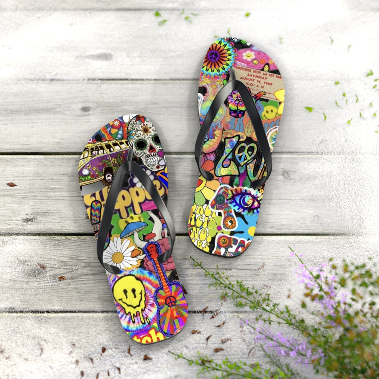 Hippy Trippy Vibes Beach Sandals, Slides for Summer, Flip Flops, Water Resistant