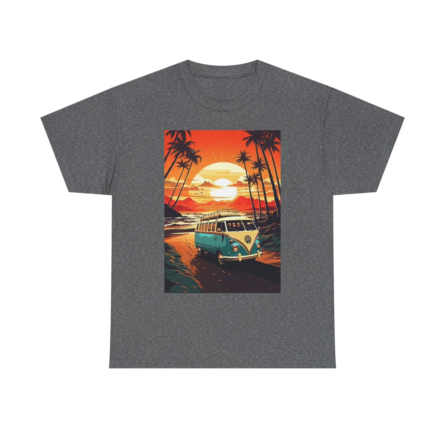 Beach Sunset Graphic T Shirt Surfing Bus Retro Unisex Heavy Cotton Tee
