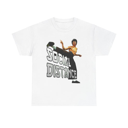 Social Distance Graphic T Shirt Funny Bruce Lee Karate Unisex Heavy Cotton Tee