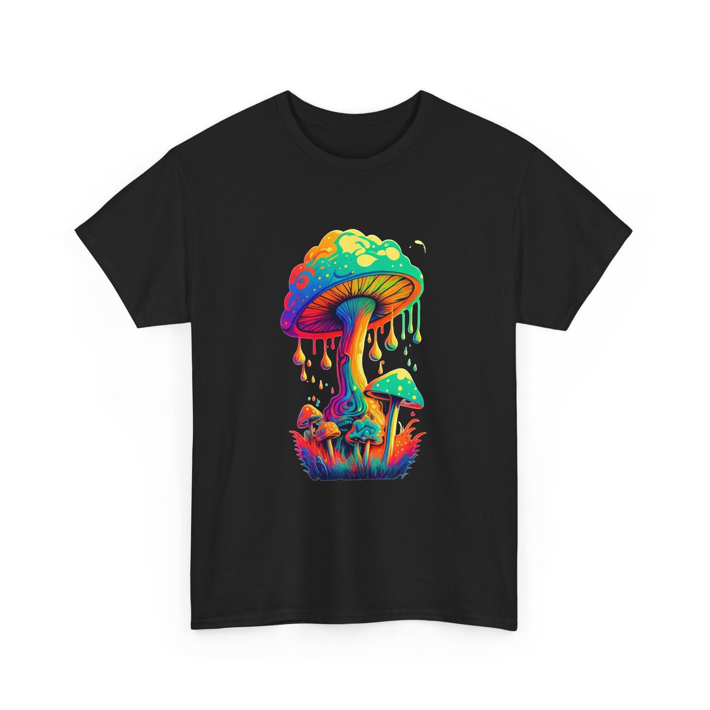 Trippy Neon Mushroom Tshirt 70s groovy Graphic Unisex Heavy Cotton Tee