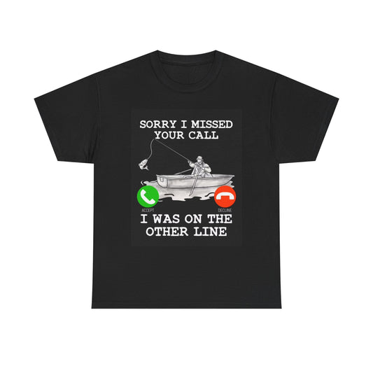 Fishing Outdoors Graphic T Shirt On The Line Funny Boats Unisex Heavy Cotton Tee