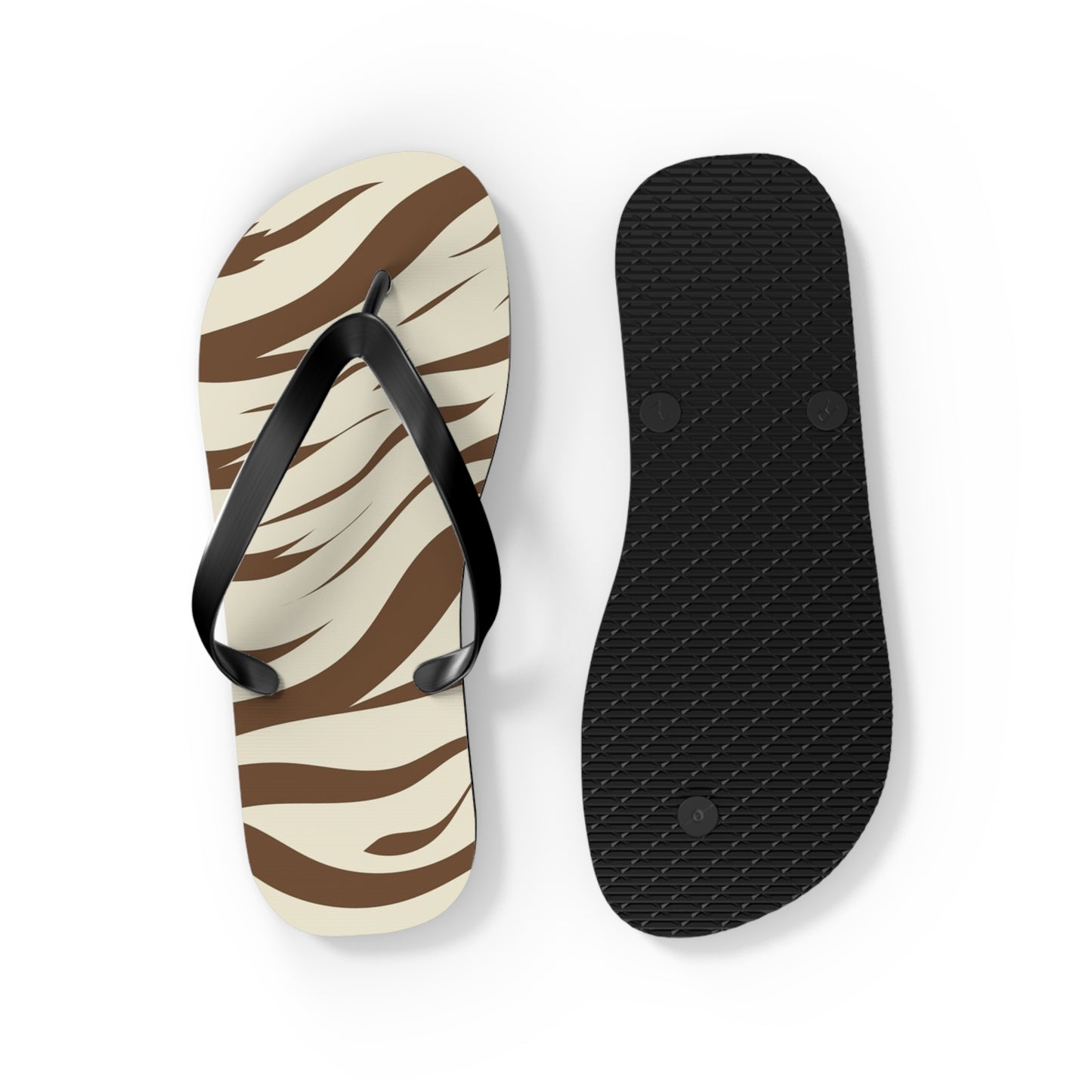 Brown Zebra Print Beach Sandals, Slides for Summer, Flip Flops, Water Resistant