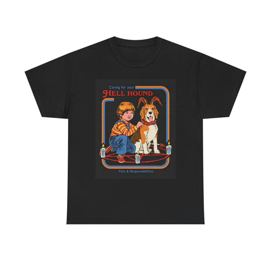 Caring For Your Hellhound Graphic T Shirt Funny 70s Art Poster Unisex