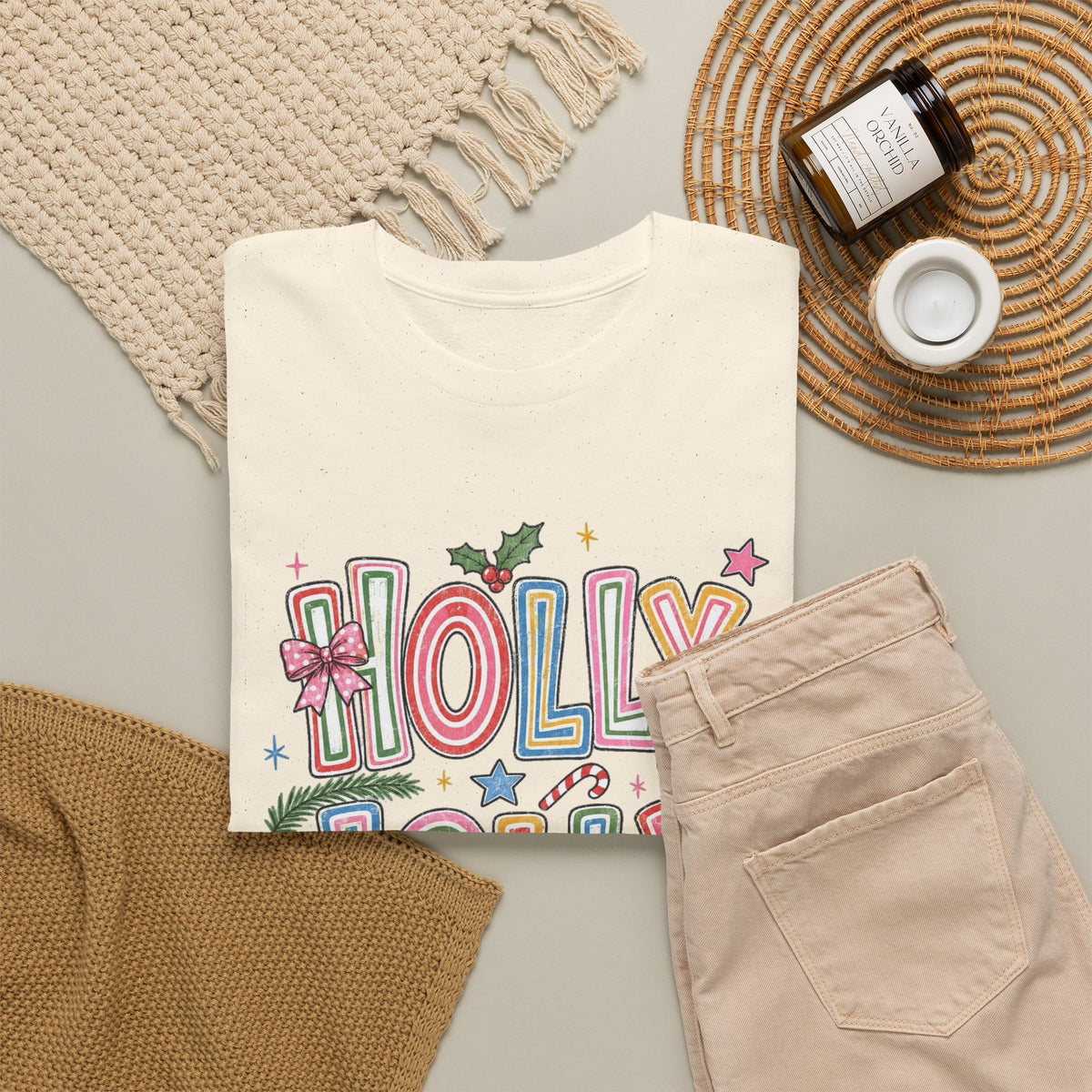 Holly Jolly Christmas Lettering Tee Men's Graphic T Shirt