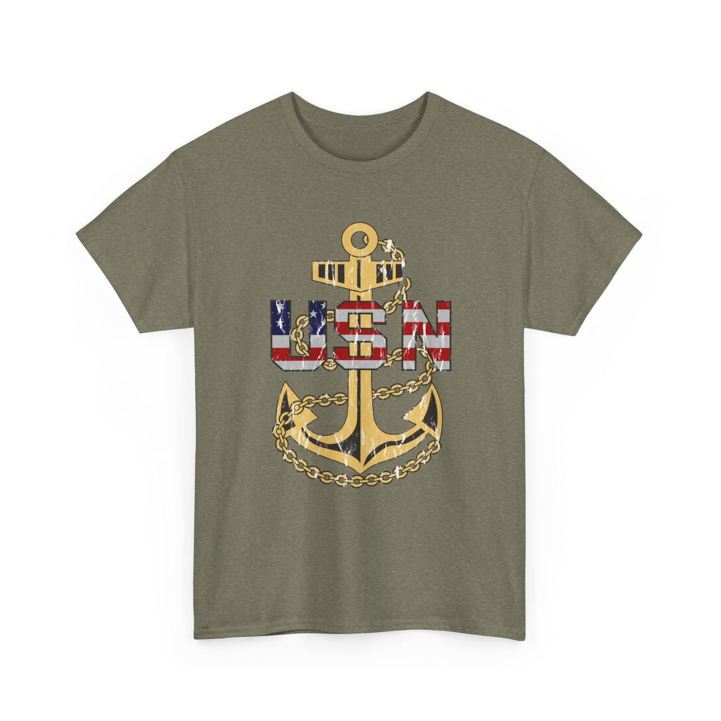 American Flag Navy Anchor Graphic Retro Sailor Jerry Unisex Heavy Cotton Tee