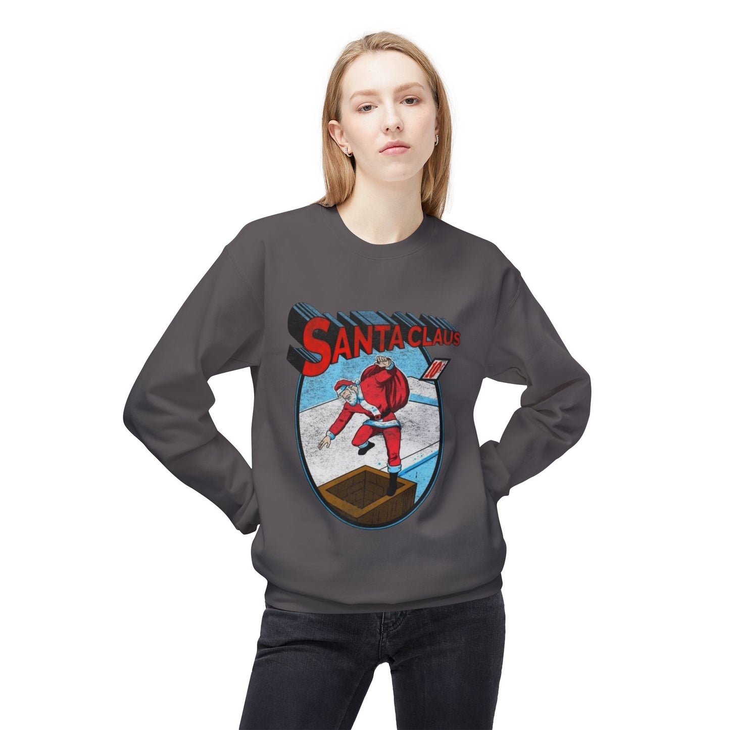 Santa Clause Cartoon Sweater NEW Unisex Fleece Crewneck Sweatshirt