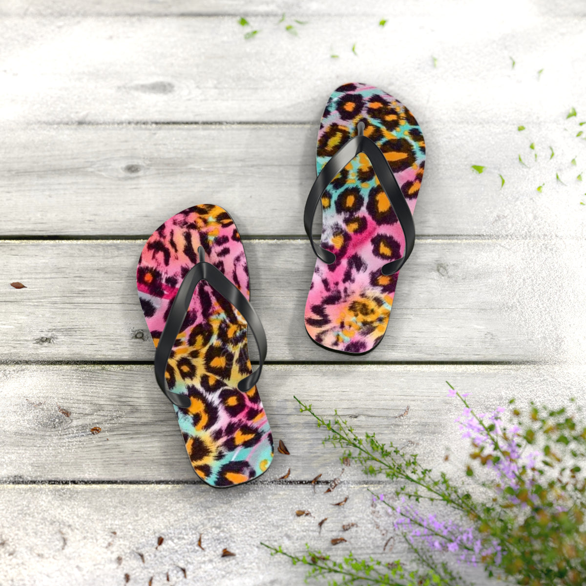 Pink Cheetah Beach Sandals, Slides for Summer, Flip Flops, Water Resistant