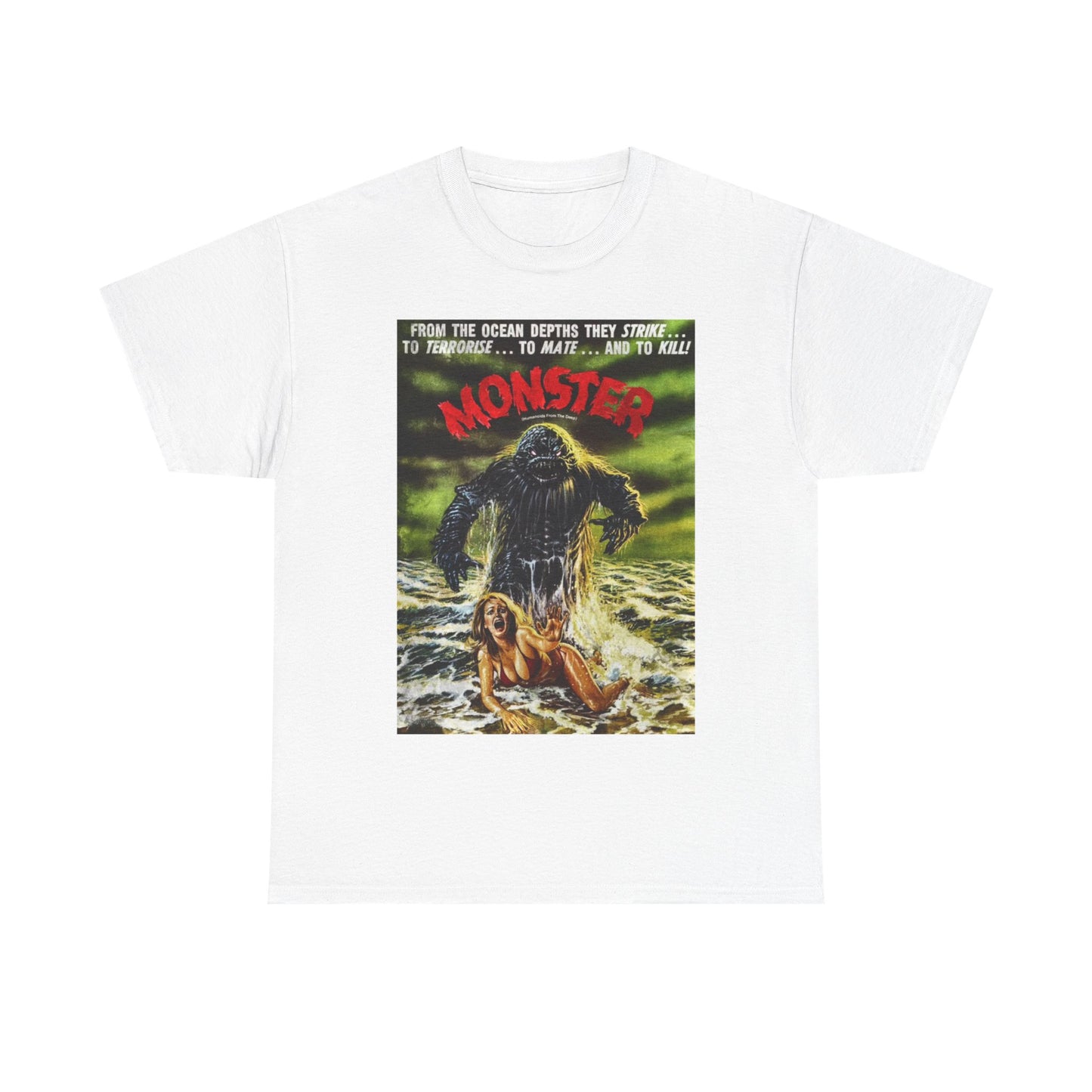 Ocean Monster Tshirt Vintage Movie Poster Retro Bikini Unisex Heavy Cotton Tee
