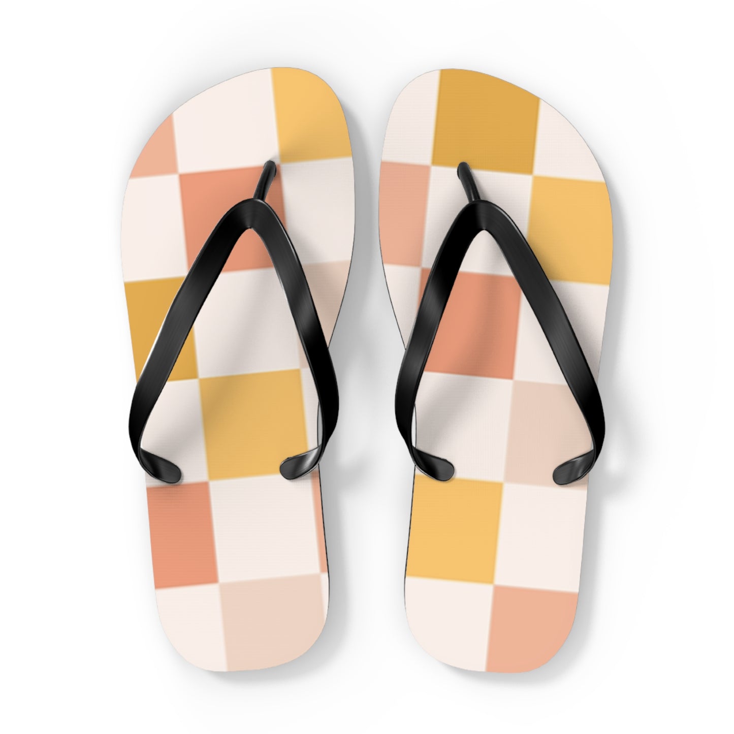 Peach Checkered Sandals, Beach Shoes, Vacation Flip Flops, Pool Slides