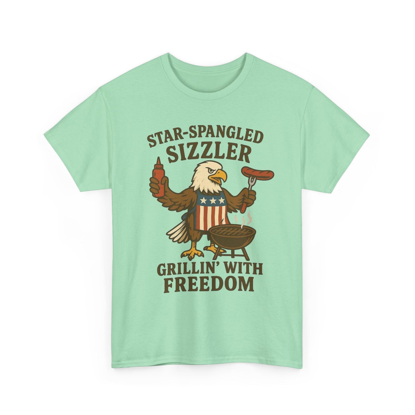 Grilling With Freedom American Flag T Shirt USA Bald Eagle Unisex Heavy Cotton