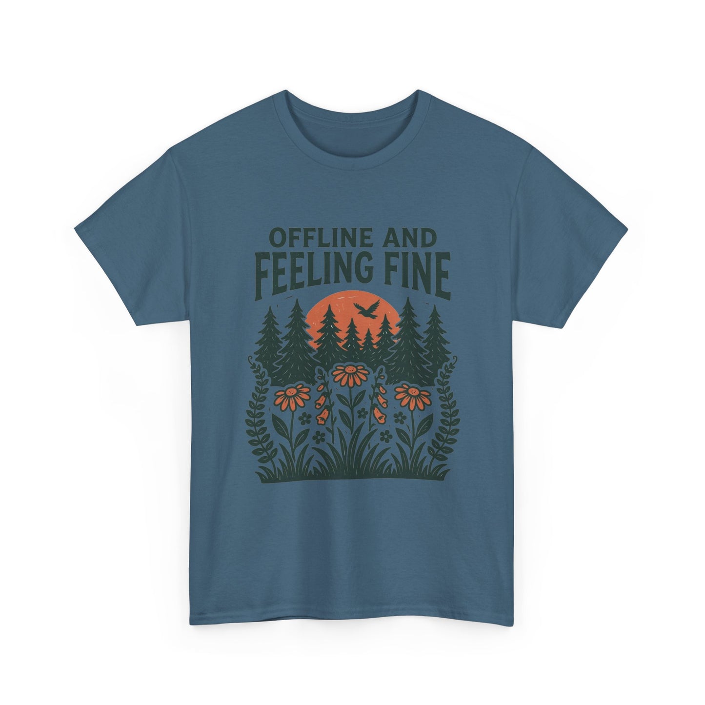 Offline And Feeling Fine Outdoors Retro Graphic T Shirt Regular Men's Heavy Cotton Tee