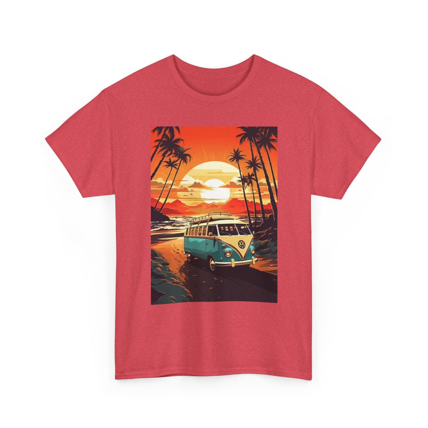 Beach Sunset Graphic T Shirt Surfing Bus Retro Unisex Heavy Cotton Tee