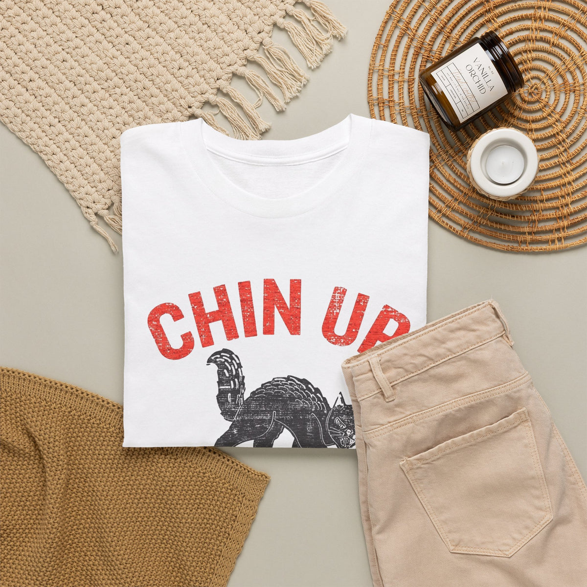 Chin Up Fangs Out Graphic T Shirt Men's Retro Cat Heavy Cotton Tee