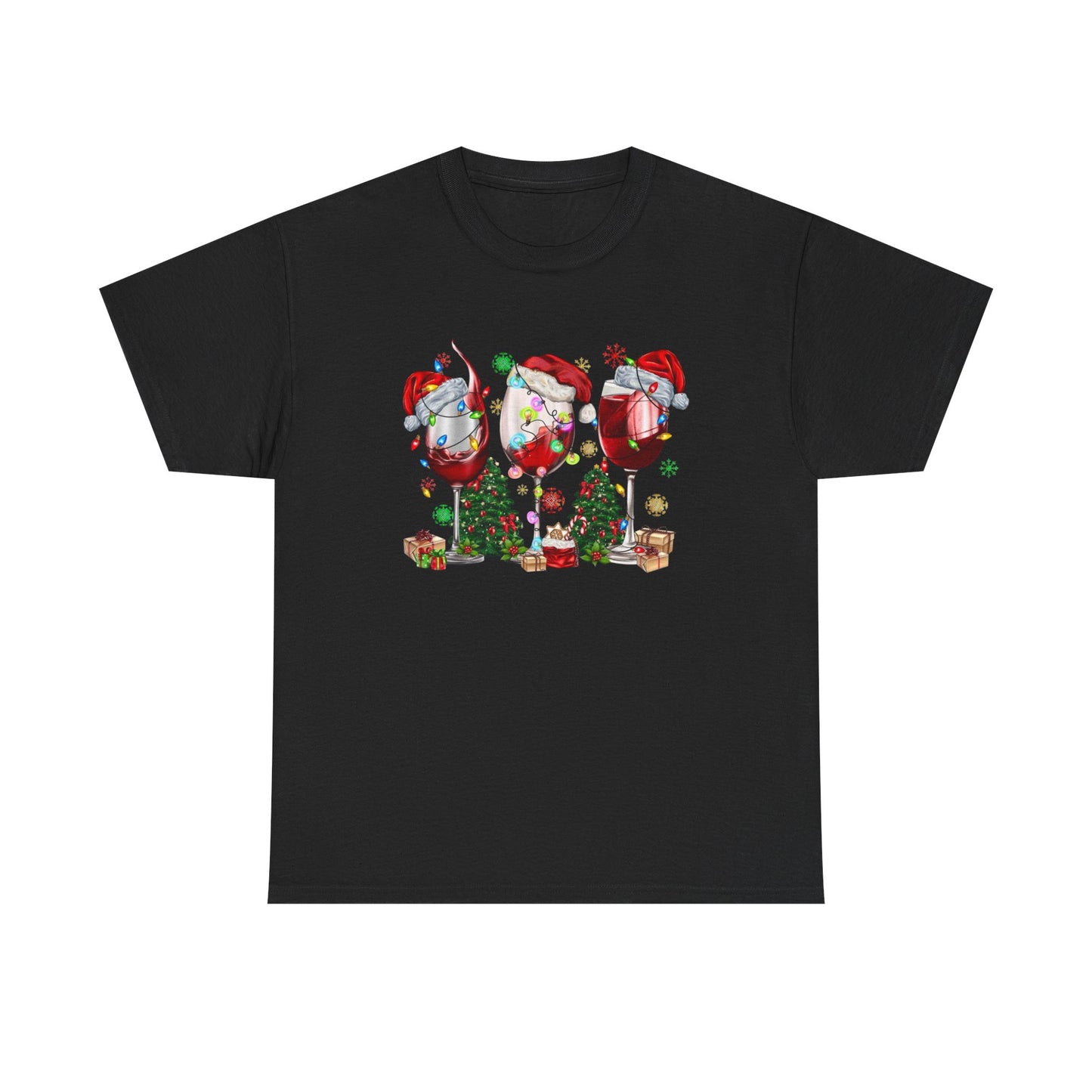 Christmas Wine Glasses Graphic T Shirt NEW ADULT