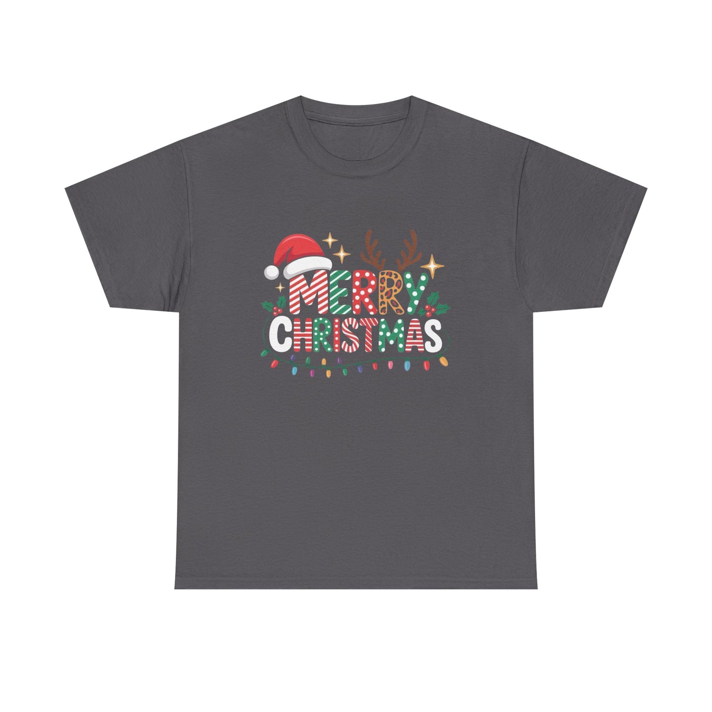 Merry Christmas Antlers Graphic T Shirt NEW Unisex Heavy Cotton Tee