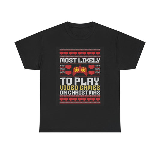 Video Games On Christmas Graphic T Shirt Funny Unisex Heavy Cotton Tee
