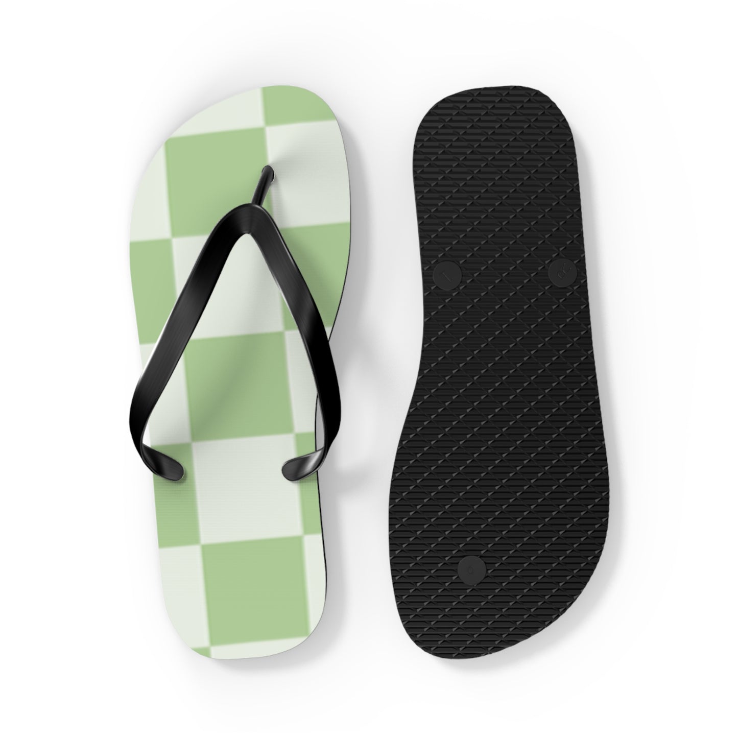 Green Checkered Sandals, Beach Shoes, Vacation Flip Flops, Pool Slides