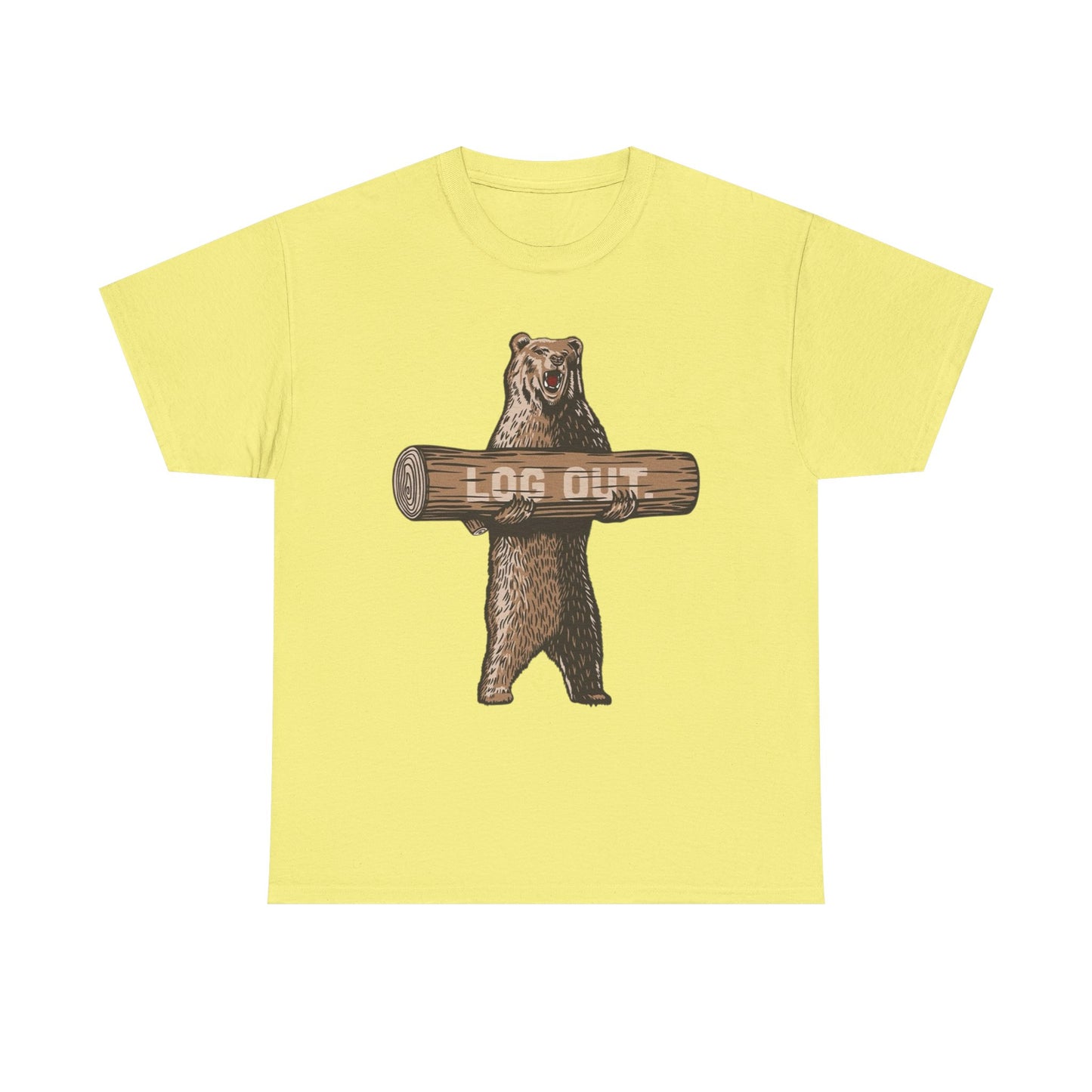 Log Out Bear Vacation Camping T Shirt Graphic Men's Heavy Cotton Tee