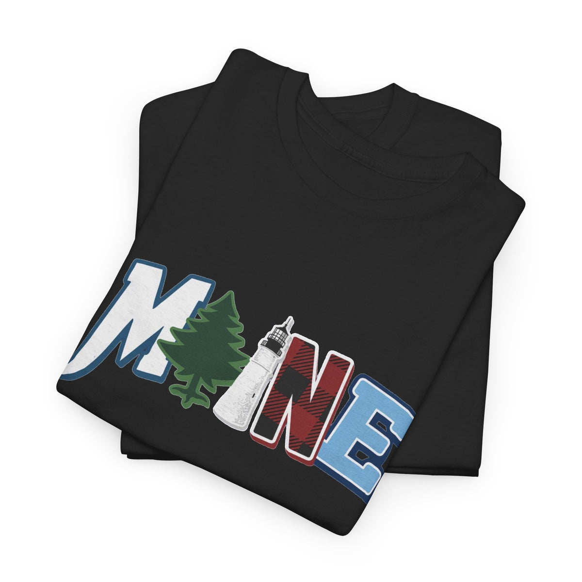 Maine Typography Tee | State Outline, Pine Tree, Lighthouse Men's Graphic T Shirt