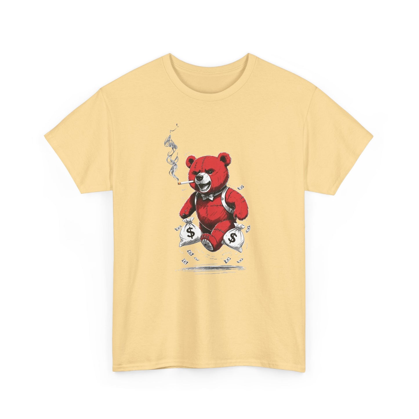 Money Bags Teddy Bear Smoking Graphic T Shirt NEW Unisex Heavy Cotton Tee