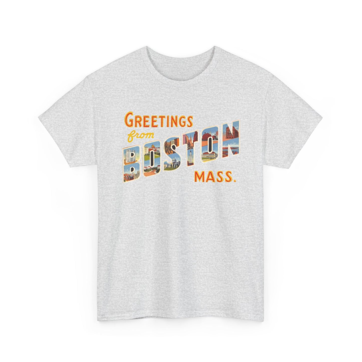 Boston T-shirt vintage postcard skyline retro Dunkin’s Unisex Heavy Cotton Tee