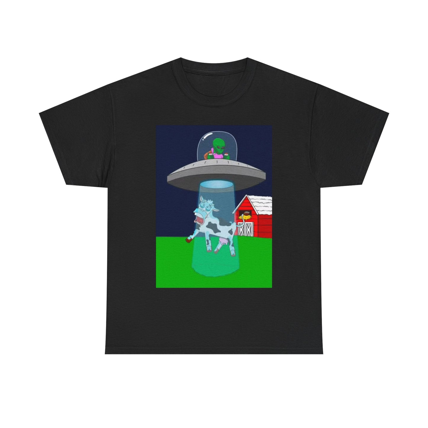 Alien Abduction Tshirt Funny Beam Me Up Cow Unisex Heavy Cotton Tee