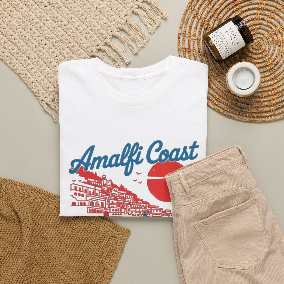 Amalfi Coast Italy Travel Poster Design T-Shirt Men's Graphic Tee