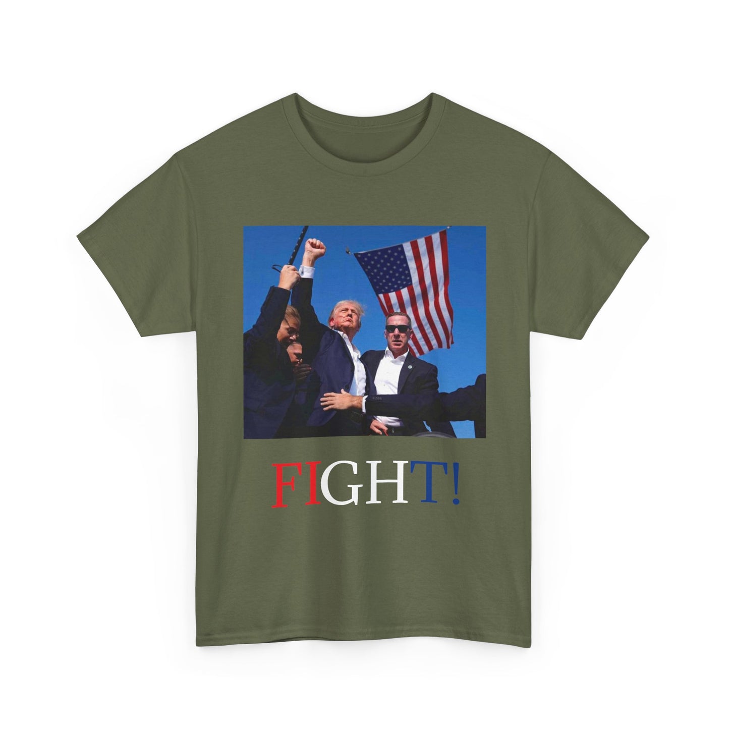 TRUMP Fight! Shirt T 2024 President American Flag USA NEW Unisex Heavy Cotton