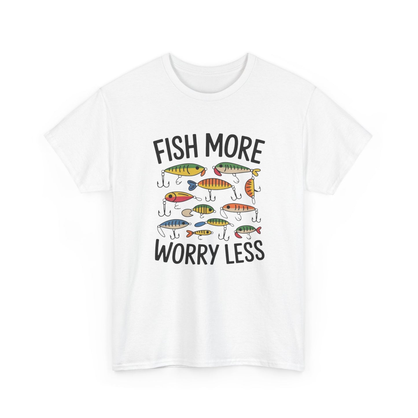 Fish More Worry Less Graphic T Shirt NEW Adult Unisex Heavy Cotton Tee