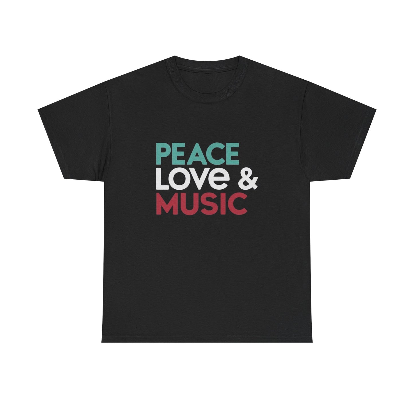 Peace Love And Music T Shirt Graphic Men's Heavy Cotton Tee