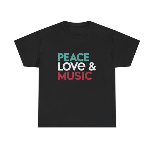 Peace Love And Music T Shirt Graphic Men's Heavy Cotton Tee