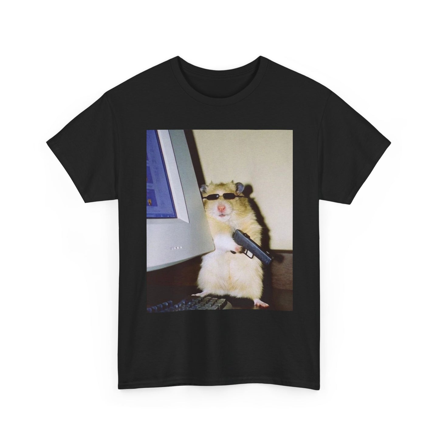 Funny Hamster Stick Up Meme Graphic T Shirt Unisex Heavy Cotton Tee BRAND NEW