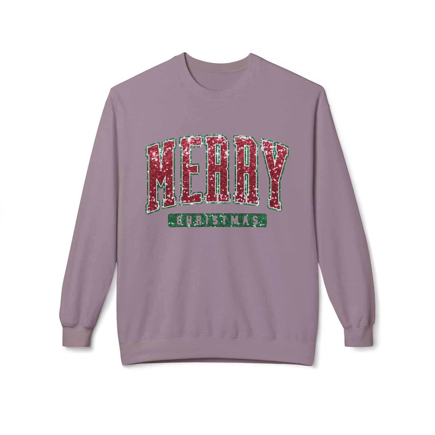 Merry Christmas Glitter Graphic Sweater NEW Unisex Fleece Crewneck Sweatshirt