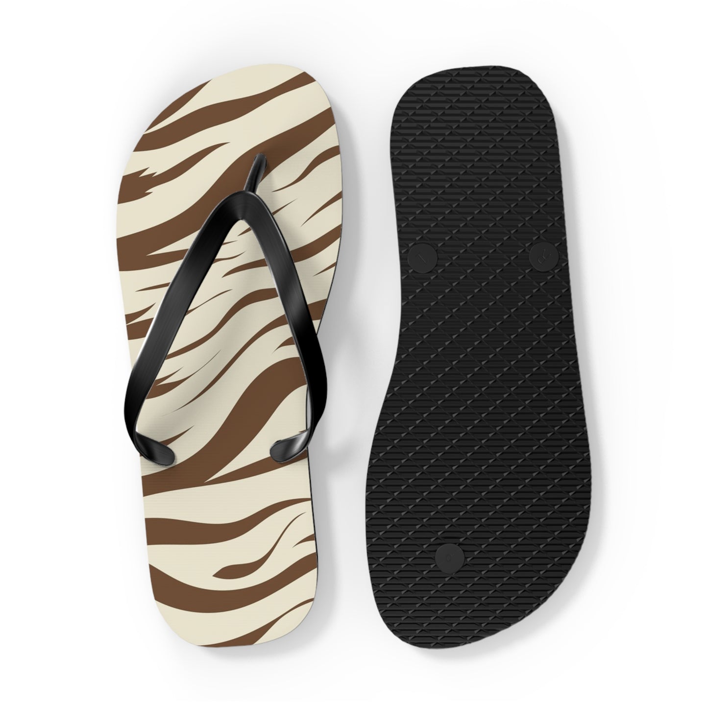 Brown Zebra Print Beach Sandals, Slides for Summer, Flip Flops, Water Resistant