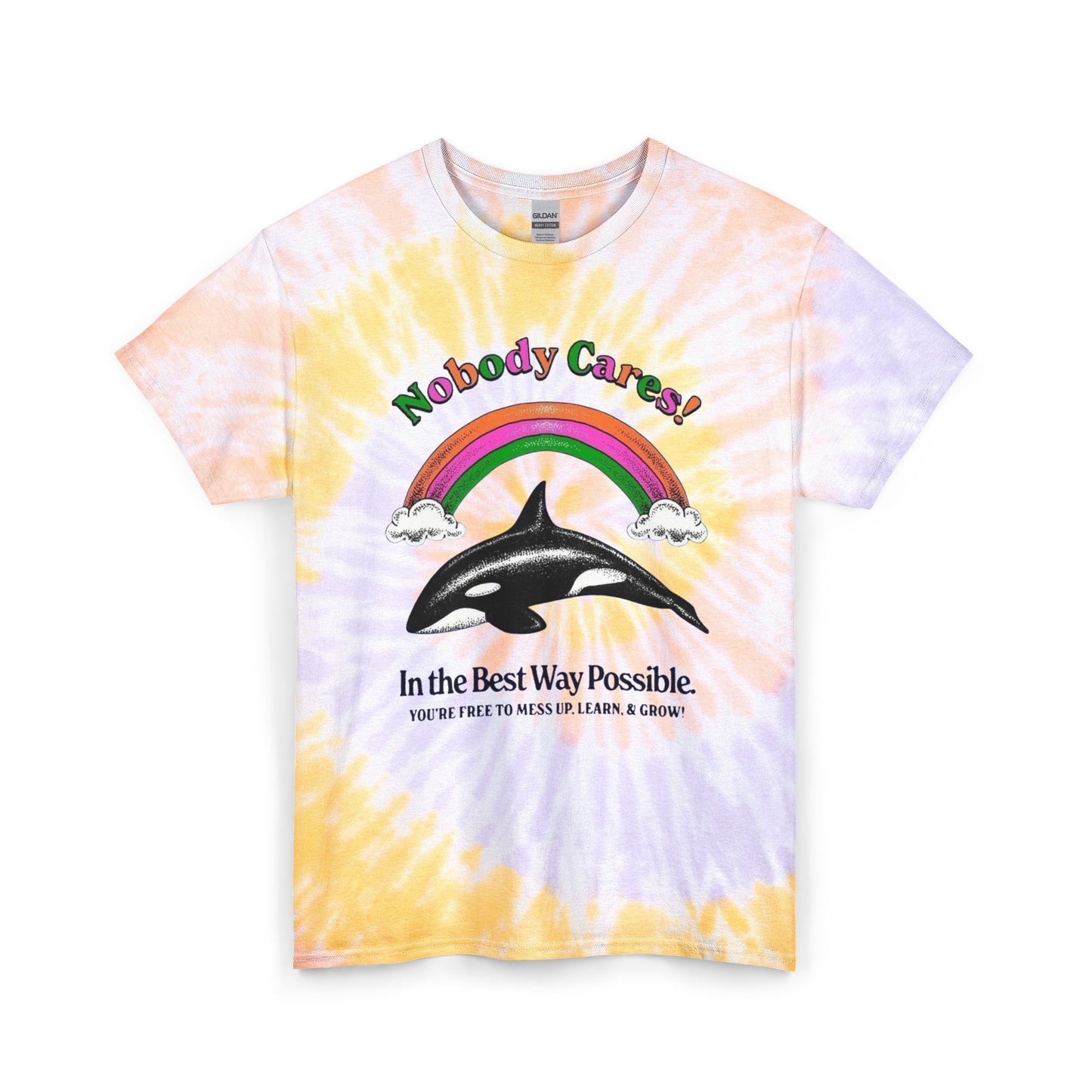 Nobody Cares Graphic T Shirt Funny Whales Rainbow Unisex Tie Dye Cotton Tee