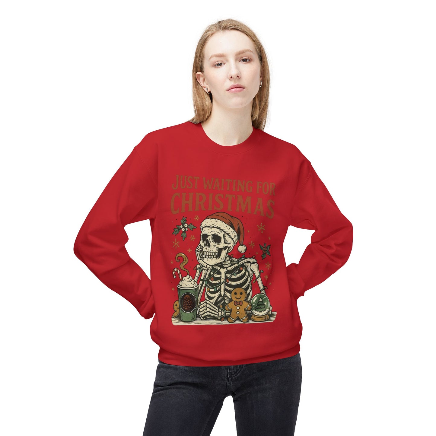 Just Waiting For Christmas Sweater Funny NEW Unisex Fleece Crewneck Sweatshirt