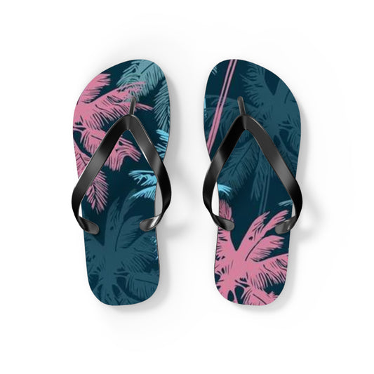 Pink And Blue Palm Trees Sandals Summer Flip Flops Slides BRAND NEW