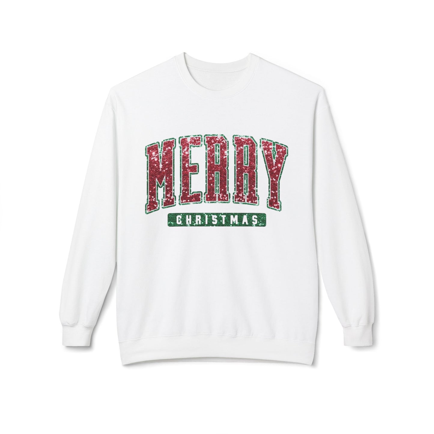 Merry Christmas Glitter Graphic Sweater NEW Unisex Fleece Crewneck Sweatshirt
