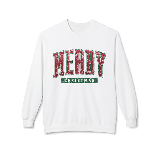Merry Christmas Glitter Graphic Sweater NEW Unisex Fleece Crewneck Sweatshirt